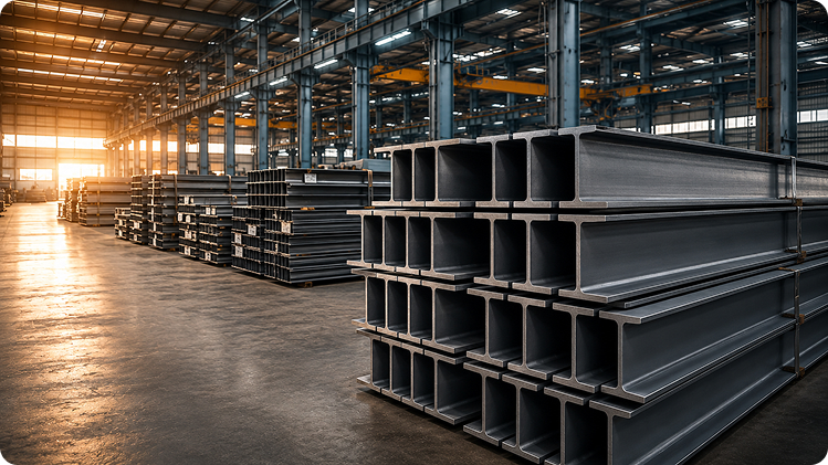 Steel beams used in structural construction