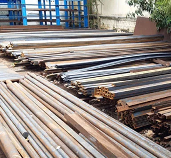 Steel rods laid out in yard