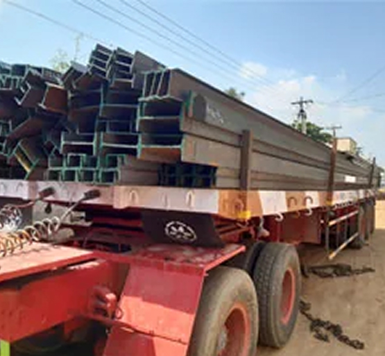 Steel channel beams loaded on trailer