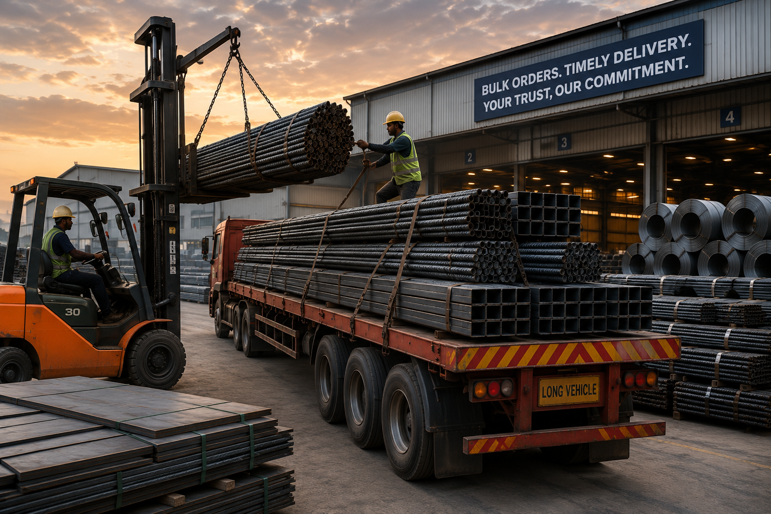 Bulk steel order being loaded for dispatch
